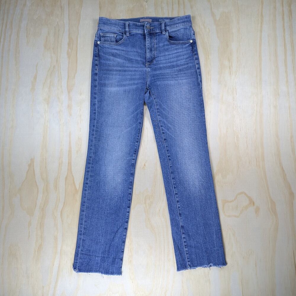 DL1961 Women's 28 Mara Straight Mid Rise Instasculpt Ankle Jeans Raw Hem Blue